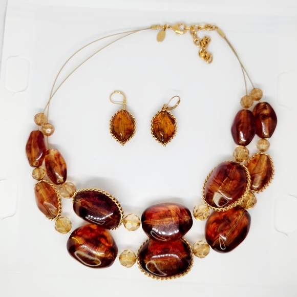 Joan Rivers Jewelry - Joan Rivers Chunky Lucite Faux Amber Heavy Statement Necklace And Earring Set